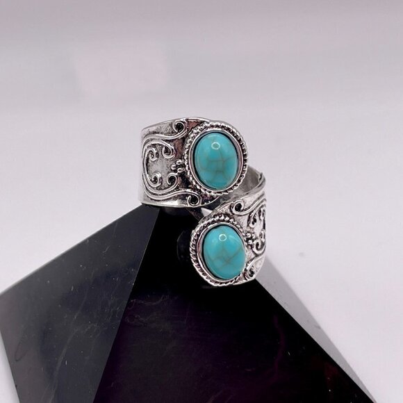 Boho Faux Turquoise Scroll Adjustable Spoon Ring #1312 - Picture 8 of 14